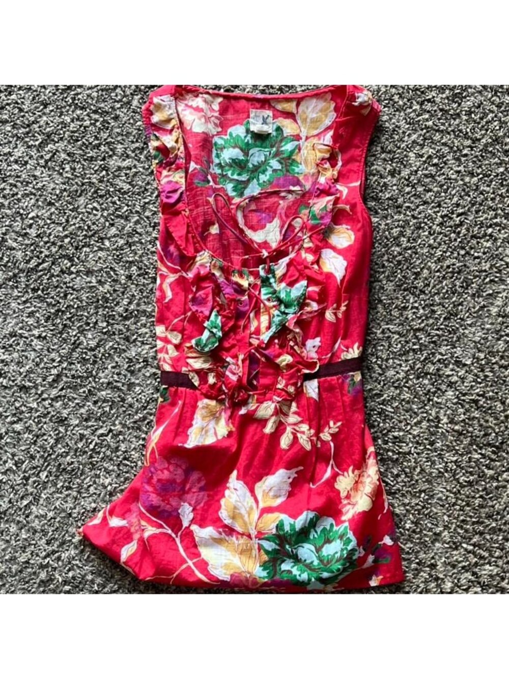 Edme & Esyllte Anthropologie Red Floral Lace Up Ruffle Peplum Cotton Top Size 6
